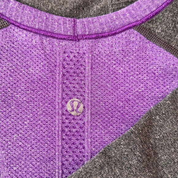 Lululemon Purple Gray Colorblock Seamless Long Sleeve Top Women’s Size 12 - Picture 3 of 6